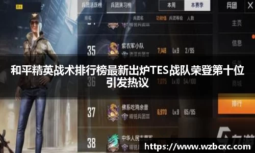 和平精英战术排行榜最新出炉TES战队荣登第十位引发热议